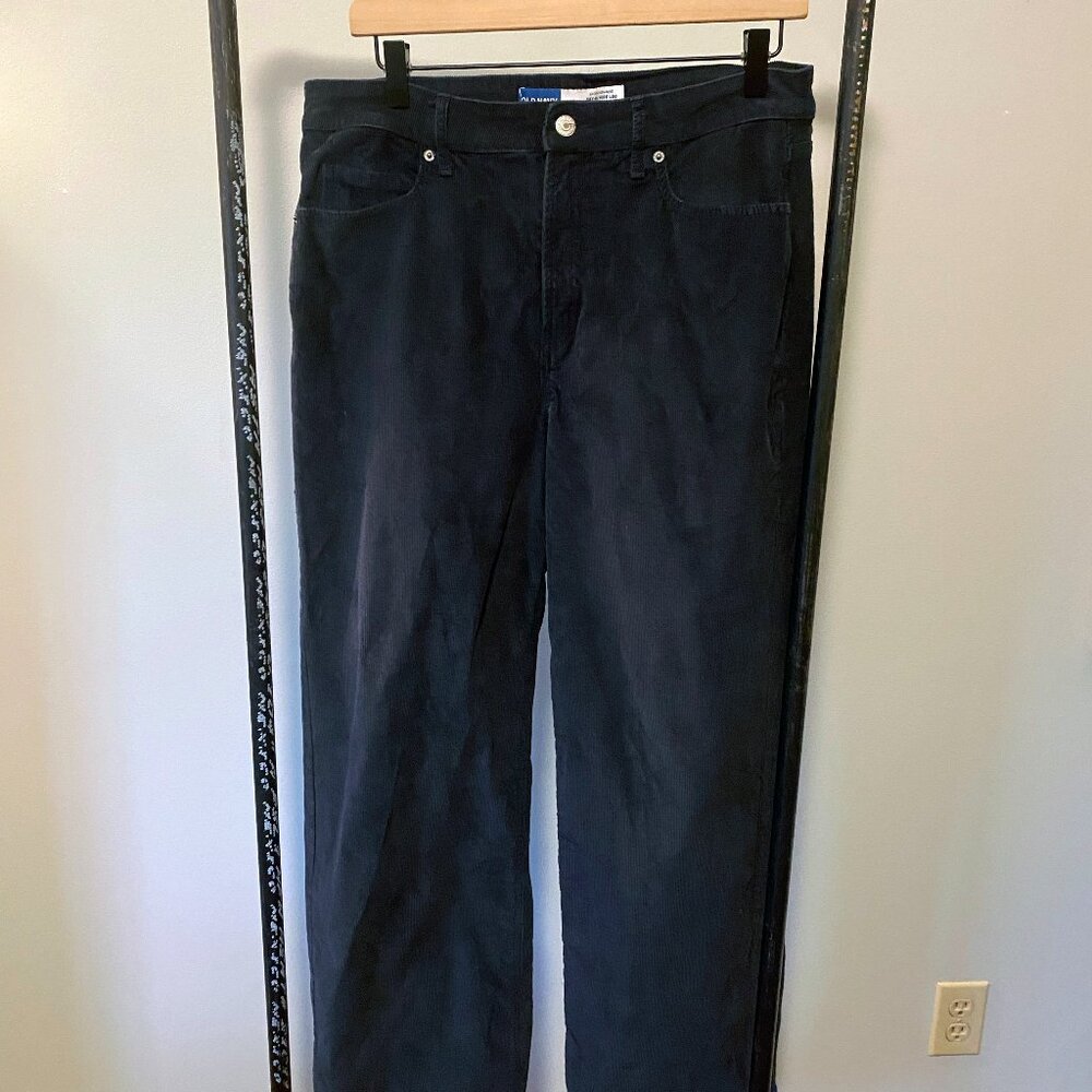 Old Navy, Navy, Extra High-Waisted Sky-Hi Wide-Leg Corduroy Pants, Size 10